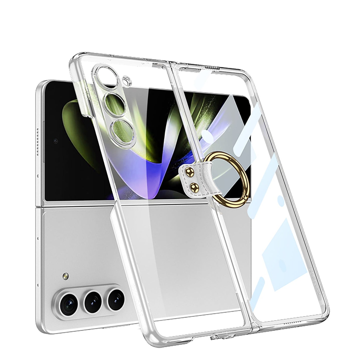 Transparent Electroplating Ring Holder Protective Phone Case With Back Screen Protector For Samsung Galaxy Z Fold 5/4/3 5G - mycasety2023 mycasety2023