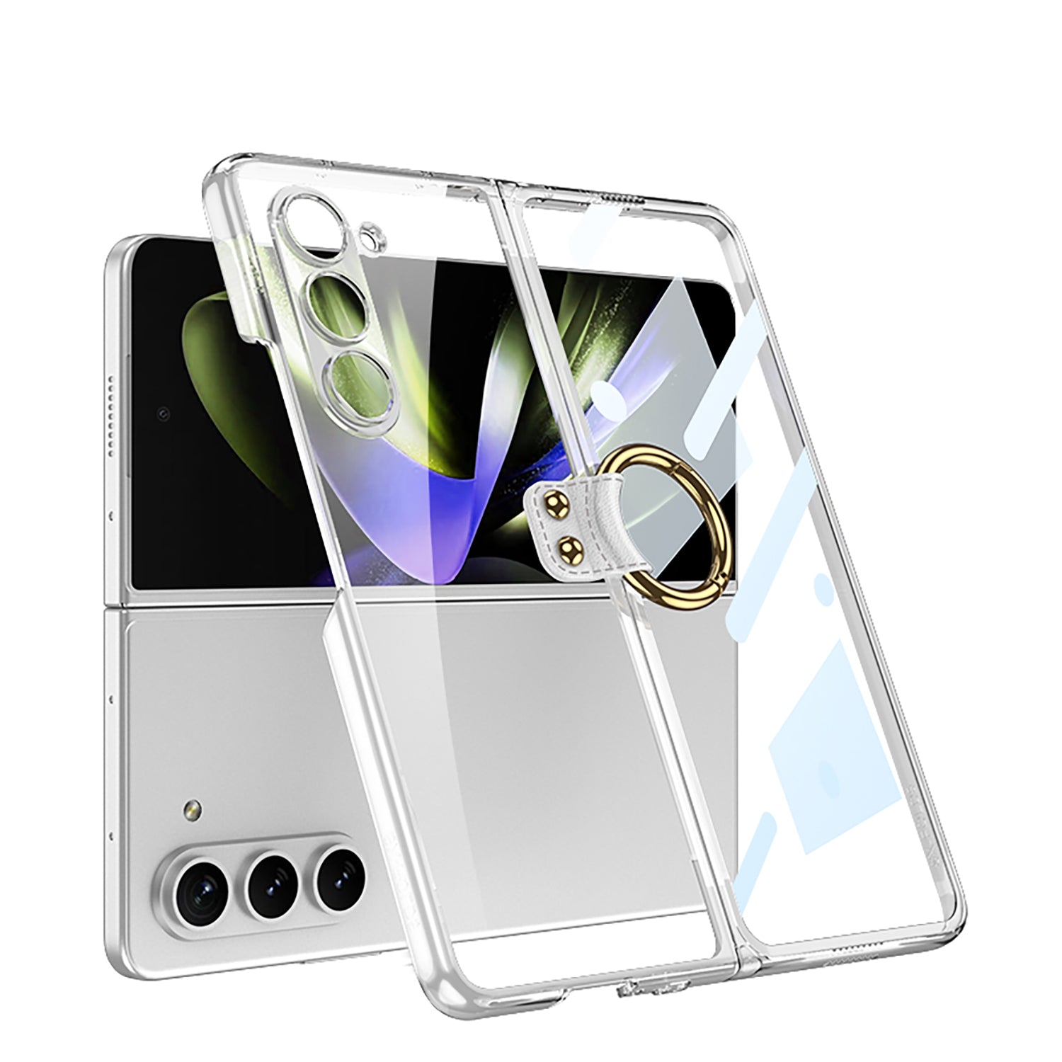 Transparent Electroplating Ring Holder Protective Phone Case With Back Screen Protector For Samsung Galaxy Z Fold 5/4/3 5G - {{ shop_name}} varyfun
