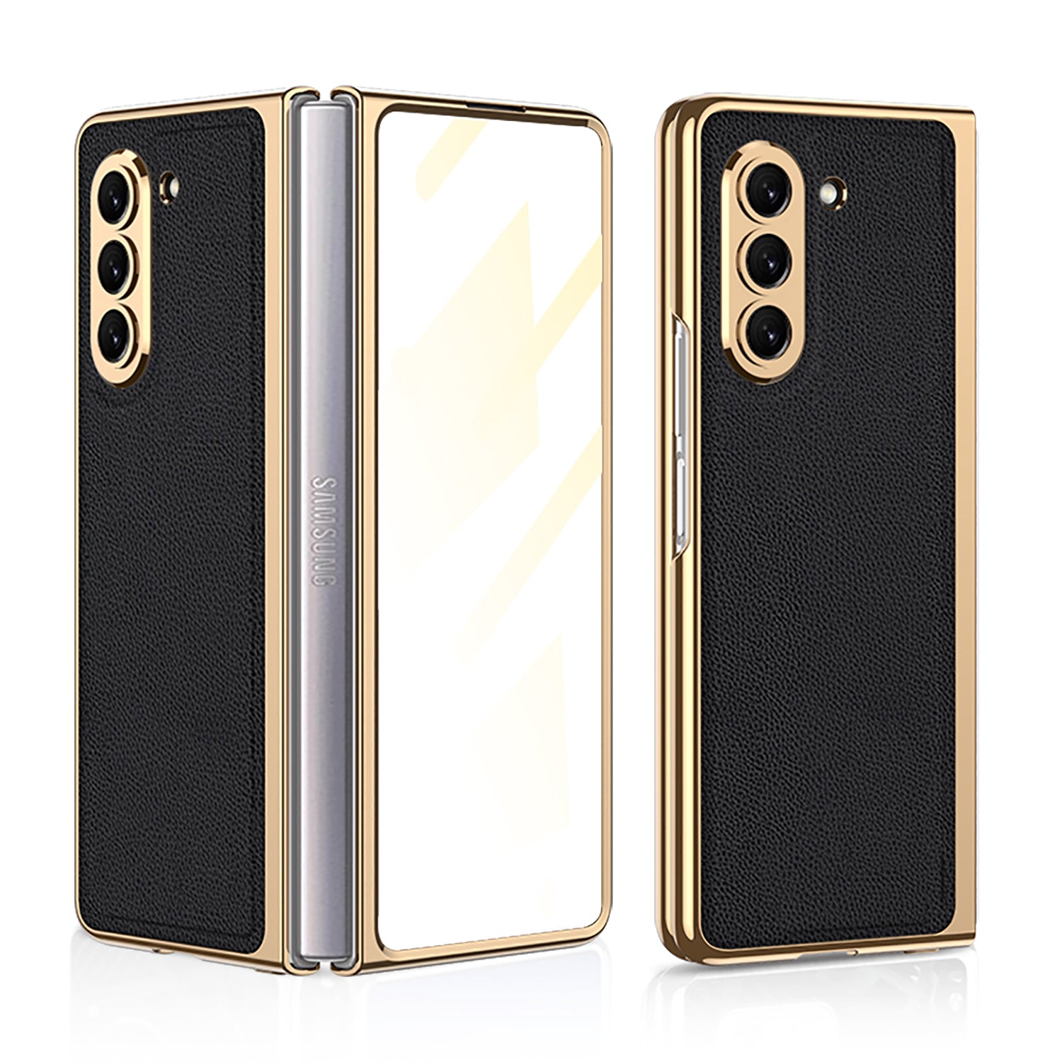 Luxury Leather Plating Phone Case With Back Screen Protector For Samsung Galaxy Z Fold 5/4/3 5G - mycasety2023 Mycasety