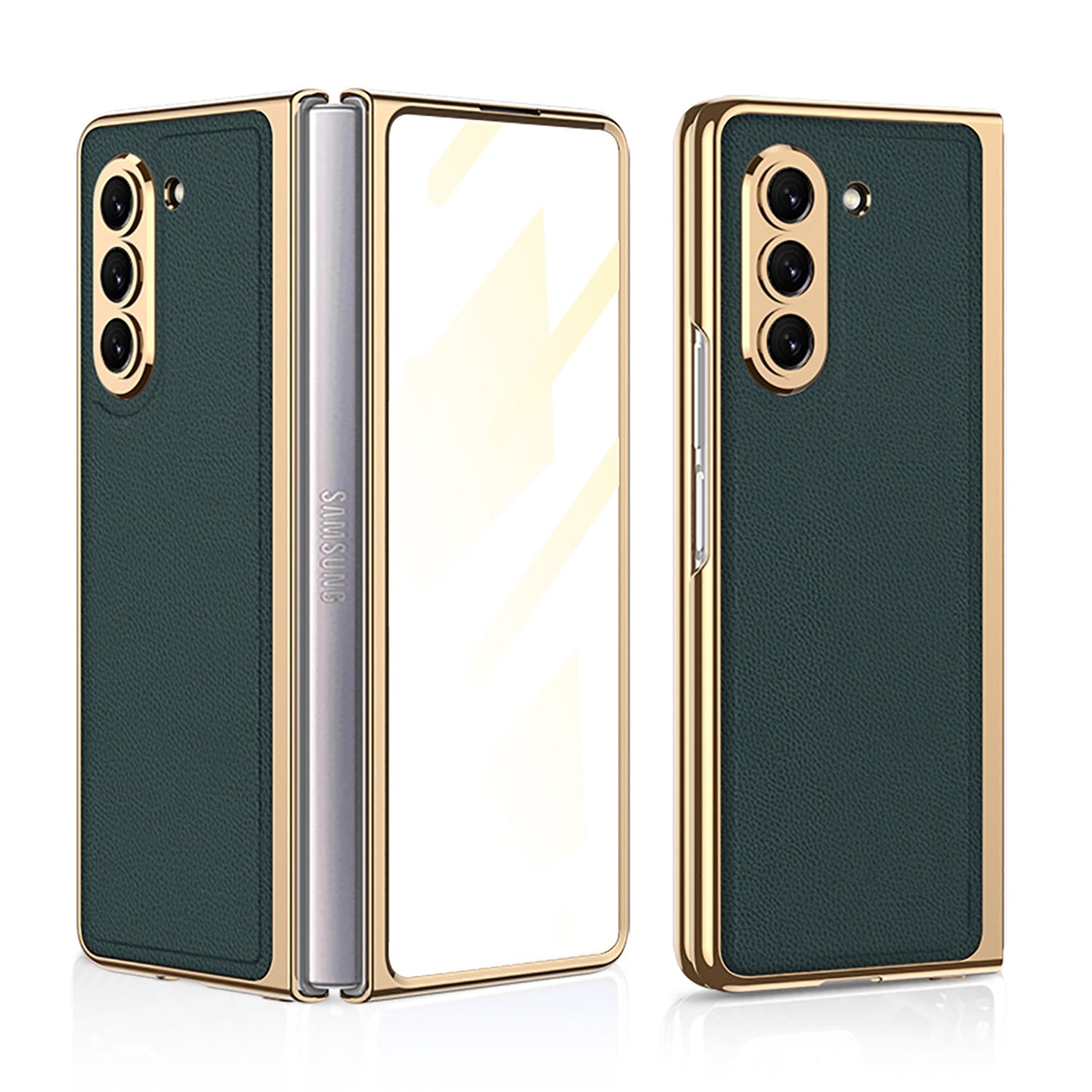 Luxury Leather Plating Phone Case With Back Screen Protector For Samsung Galaxy Z Fold 5/4/3 5G - mycasety2023 Mycasety